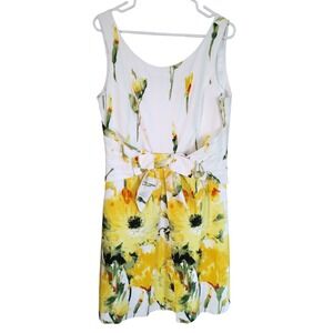 New Directions Dress Floral Watercolor Print A Line Sleeveless Yellow Womens Med